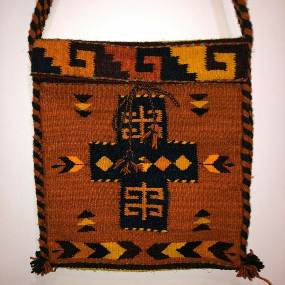Aztec Design Brown Stripe Knitted Crossbody Bag